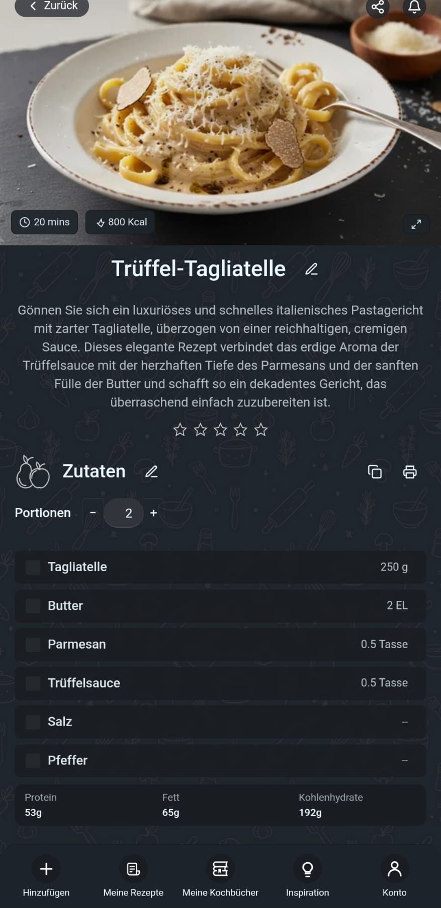 Screenshot der SmaakApp-Rezeptliste